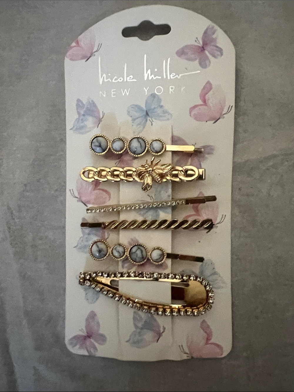 Nicole Miller Gold-Tone Decorative Hair Clip Set with Blue Accents